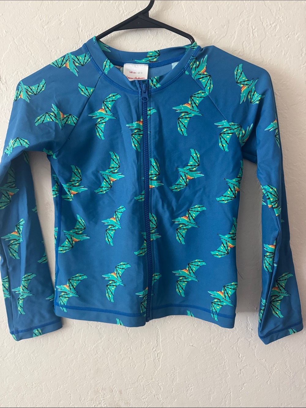 Hannah Andersson Kids Blue Bird-Print Zip Front Swim Rash Guard 10